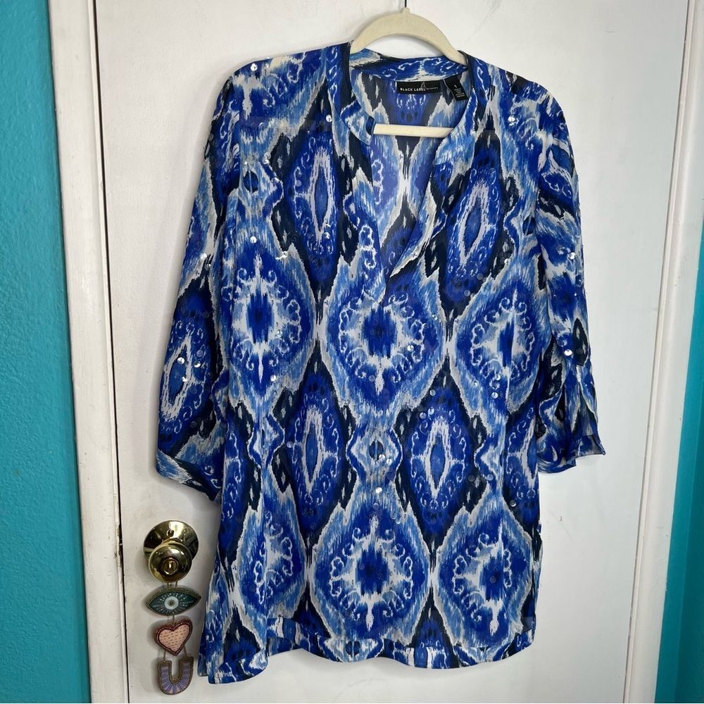 Chico’s black label sheer 3/4 sleeves sequence details blouse